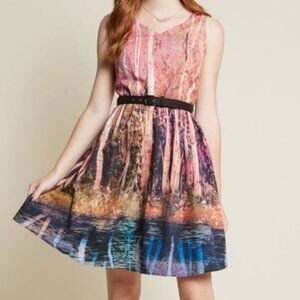 MODCLOTH M Sweatheart Collar Certifiably Sweet Dress in Tree Print